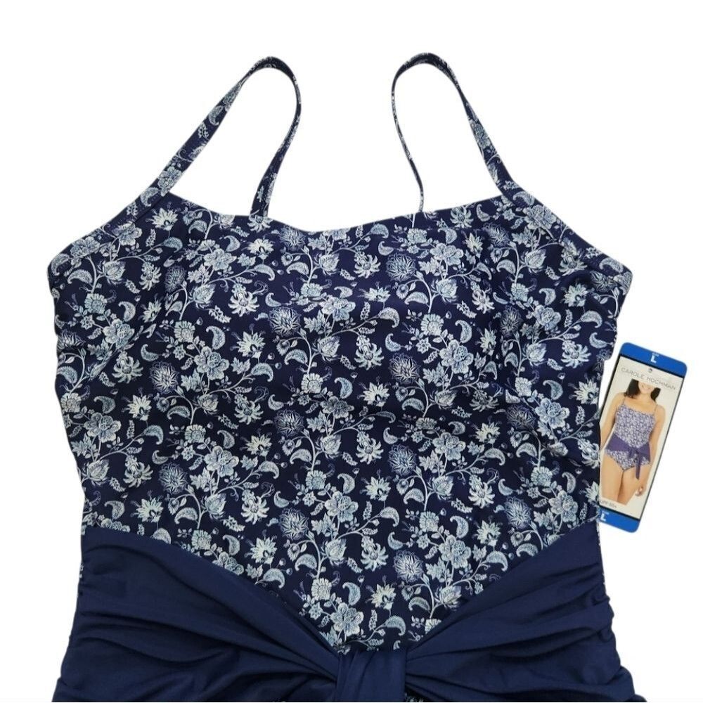 New! Carole Hochman Women Swimsuit Tie Waist Paisley Lined Blue White Large - Picture 4 of 13